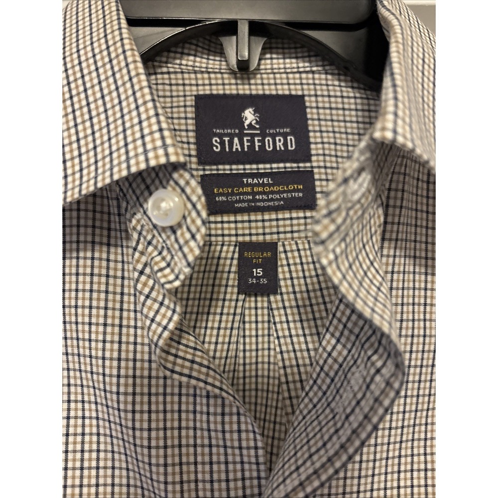 Stafford Travel Button‎ Up Shirt Mens 15 34/35 Long Sleeve Mixed Plaid Lot Of 4 - Picture 5 of 9